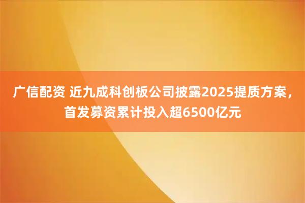 广信配资 近九成科创板公司披露2025提质方案，首发募资累计投入超6500亿元