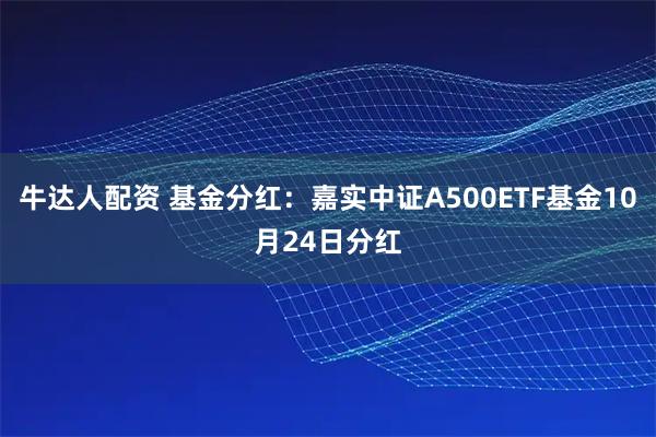 牛达人配资 基金分红：嘉实中证A500ETF基金10月24日分红